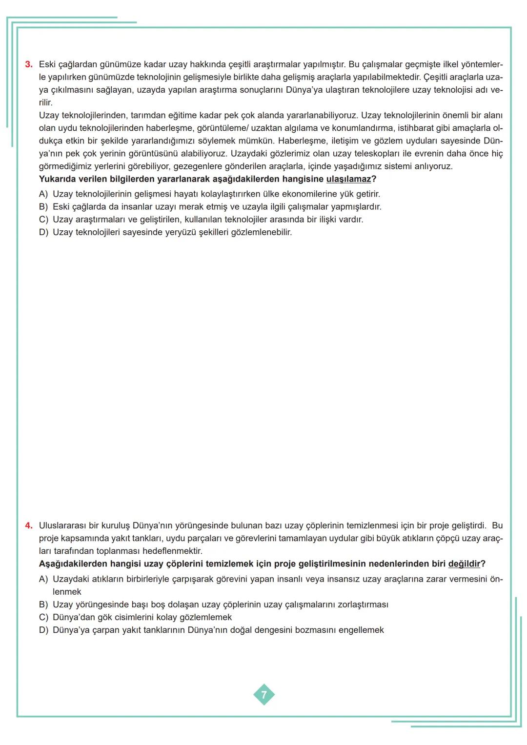 7.SINIF 1. ÜNİTE
ÇALIŞMA FASİKÜLÜ
FEN BİLİMLERİ
Bu kitapçık YALOVA Ölçme Değerlendirme Merkezi
tarafından hazırlanmıştır. # 1. Bölüm: Uzay