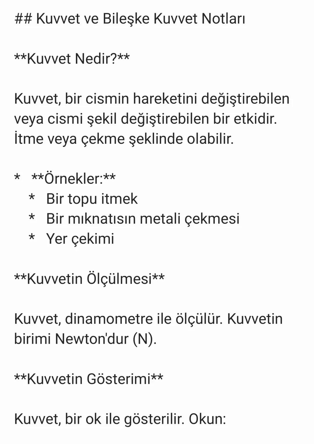 Fen Bilimleri 6. Sınıf: Bileşke Kuvvet Konu Özeti
