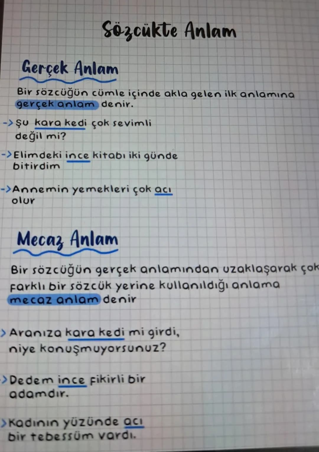 # Sözcükte Anlam
## Gerçek Anlam
Bir sözcüğün cümle içinde akla gelen ilk anlamına
gerçek anlam denir.
-> şu kara kedi çok sevimli
değil