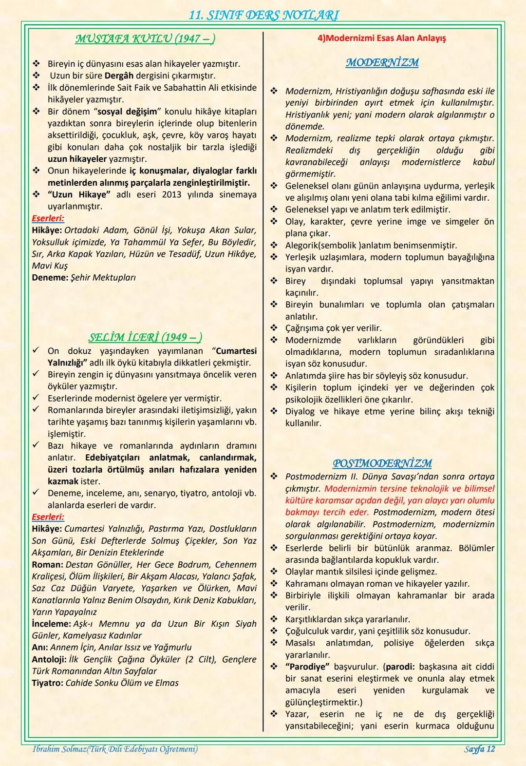 # 11. SINIF DERS NOTLARI
EDEBİYAT TOPLUM İLİŞKİSİ
Edebiyat; duygu, düşünce ve hayallerin insanlara
estetik bir zevk içerisinde sözlü veya