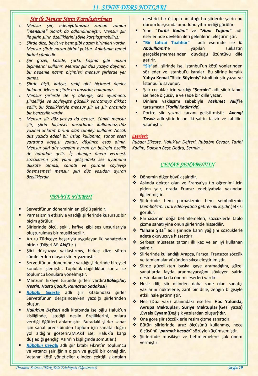 # 11. SINIF DERS NOTLARI
EDEBİYAT TOPLUM İLİŞKİSİ
Edebiyat; duygu, düşünce ve hayallerin insanlara
estetik bir zevk içerisinde sözlü veya