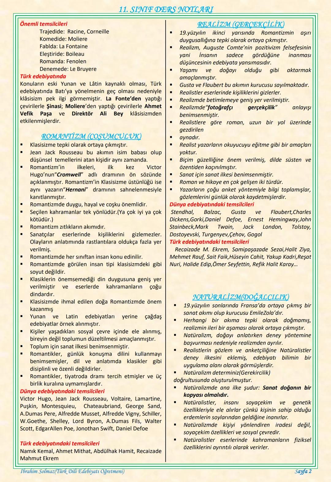 # 11. SINIF DERS NOTLARI
EDEBİYAT TOPLUM İLİŞKİSİ
Edebiyat; duygu, düşünce ve hayallerin insanlara
estetik bir zevk içerisinde sözlü veya