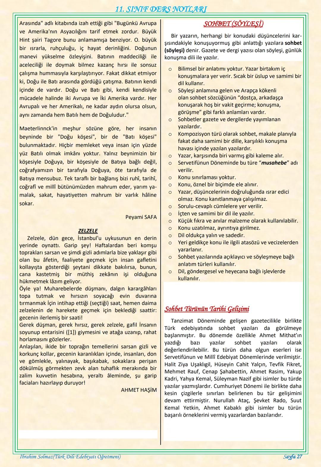 # 11. SINIF DERS NOTLARI
EDEBİYAT TOPLUM İLİŞKİSİ
Edebiyat; duygu, düşünce ve hayallerin insanlara
estetik bir zevk içerisinde sözlü veya