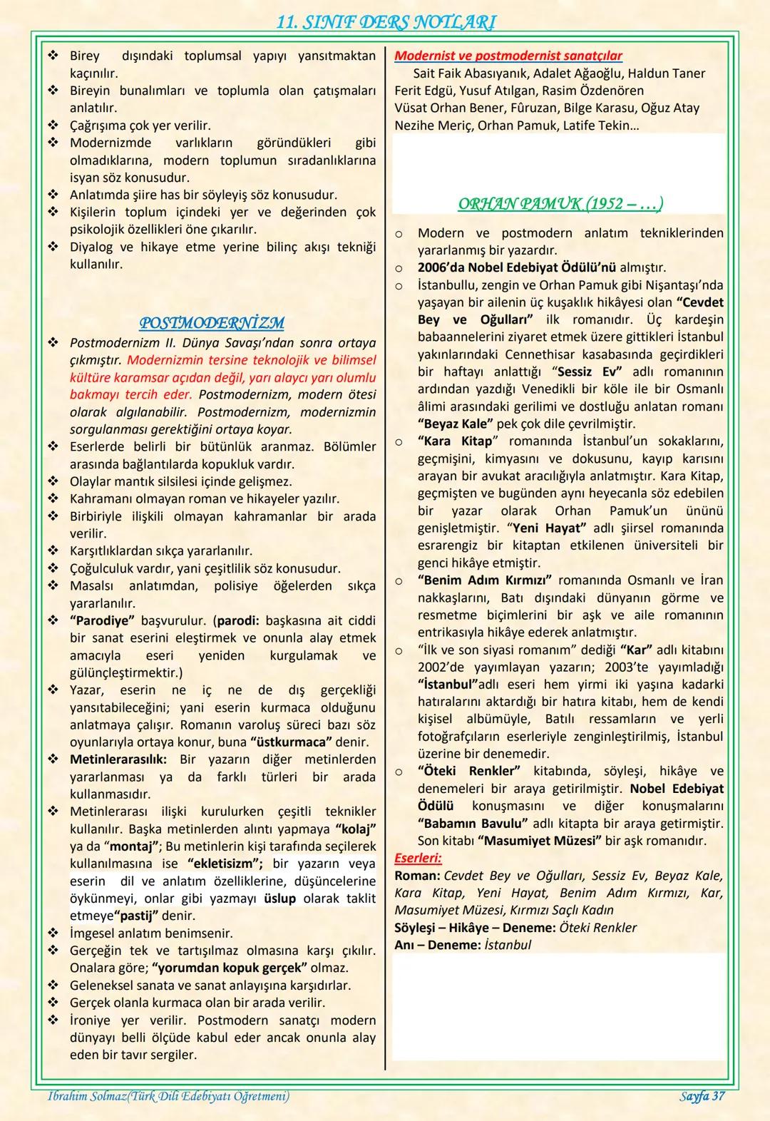 # 11. SINIF DERS NOTLARI
EDEBİYAT TOPLUM İLİŞKİSİ
Edebiyat; duygu, düşünce ve hayallerin insanlara
estetik bir zevk içerisinde sözlü veya