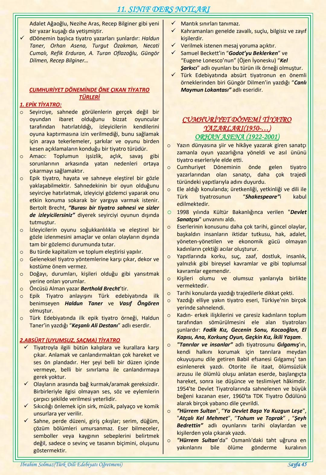 # 11. SINIF DERS NOTLARI
EDEBİYAT TOPLUM İLİŞKİSİ
Edebiyat; duygu, düşünce ve hayallerin insanlara
estetik bir zevk içerisinde sözlü veya