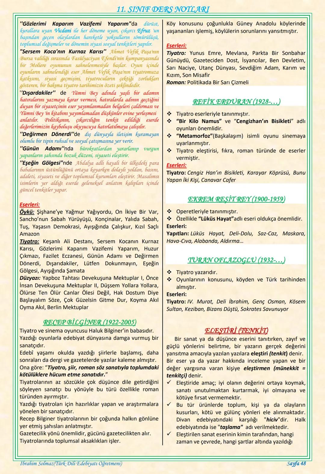 # 11. SINIF DERS NOTLARI
EDEBİYAT TOPLUM İLİŞKİSİ
Edebiyat; duygu, düşünce ve hayallerin insanlara
estetik bir zevk içerisinde sözlü veya