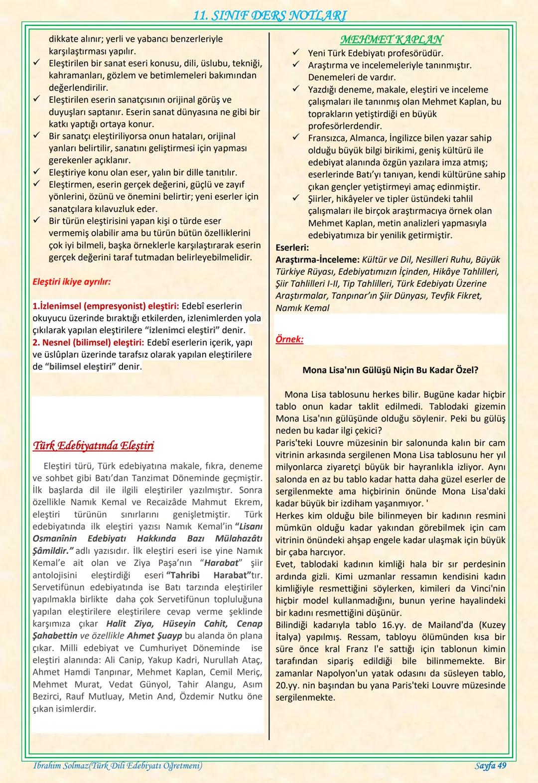 # 11. SINIF DERS NOTLARI
EDEBİYAT TOPLUM İLİŞKİSİ
Edebiyat; duygu, düşünce ve hayallerin insanlara
estetik bir zevk içerisinde sözlü veya