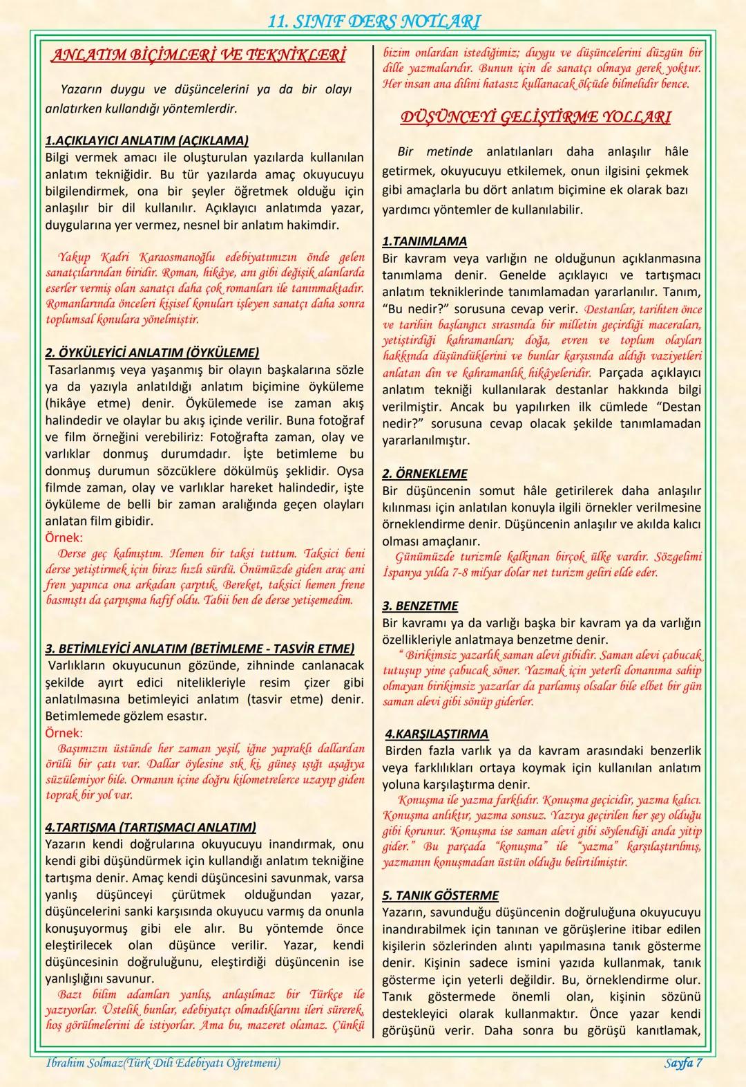 # 11. SINIF DERS NOTLARI
EDEBİYAT TOPLUM İLİŞKİSİ
Edebiyat; duygu, düşünce ve hayallerin insanlara
estetik bir zevk içerisinde sözlü veya