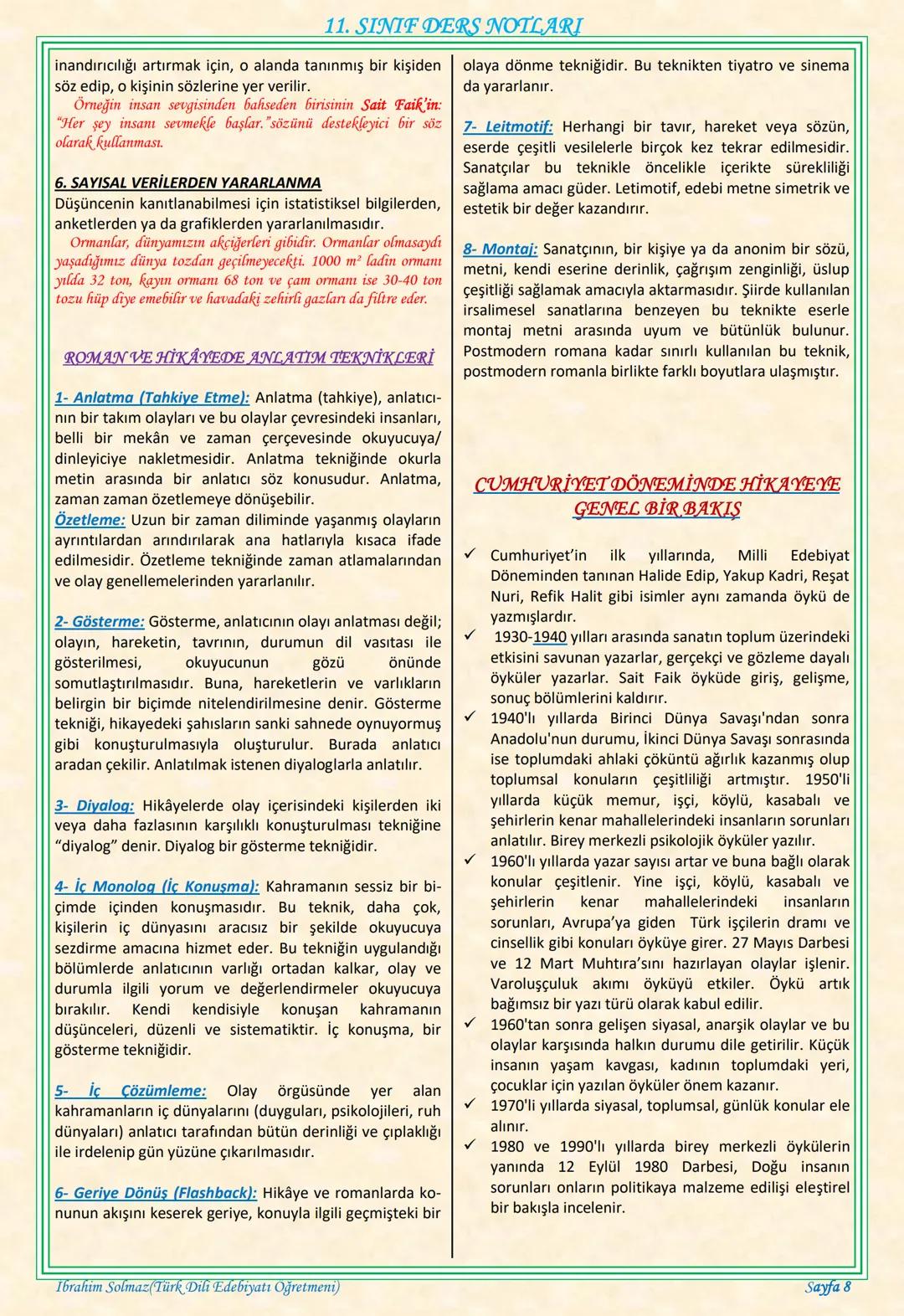 # 11. SINIF DERS NOTLARI
EDEBİYAT TOPLUM İLİŞKİSİ
Edebiyat; duygu, düşünce ve hayallerin insanlara
estetik bir zevk içerisinde sözlü veya