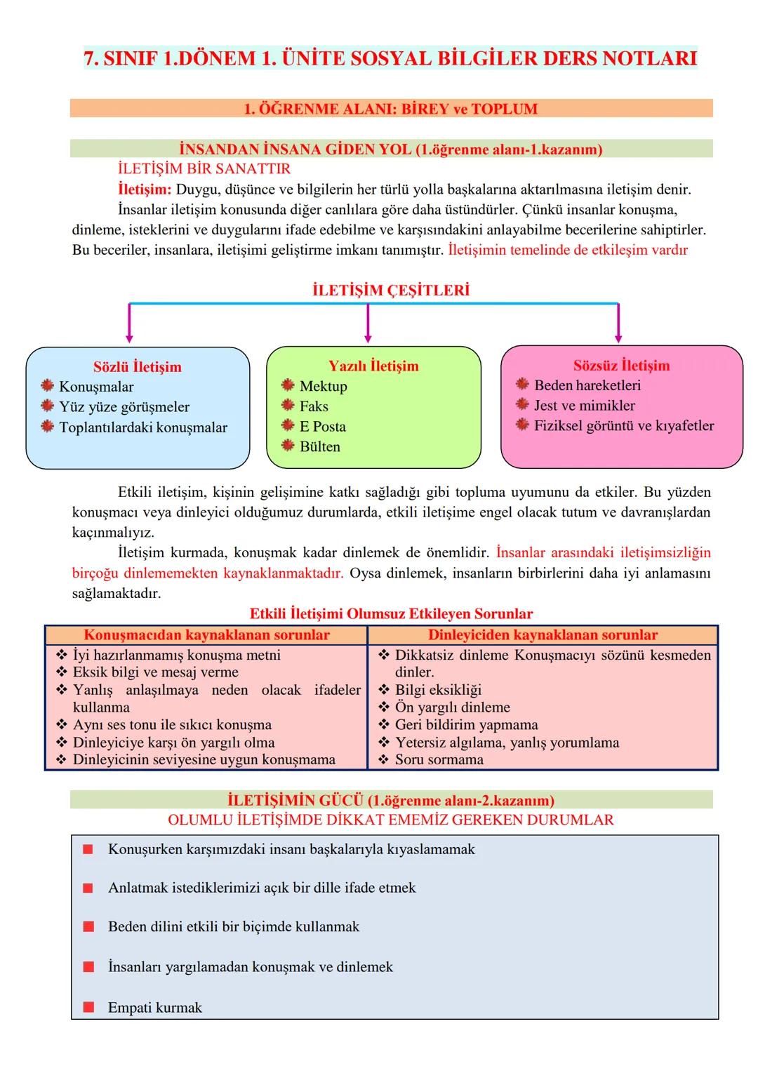 Sosyal bilgiler 7. Sınıf 1. Ünitr