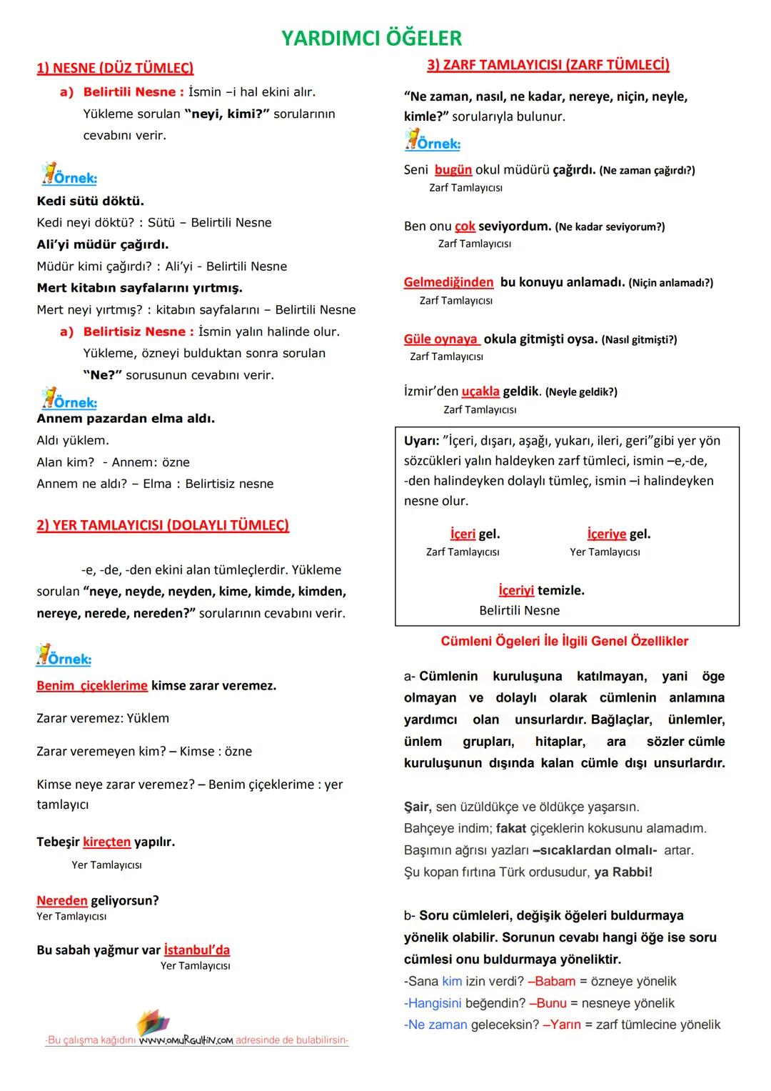 # CÜMLENİN ÖĞELERİ
Öğe: Cümleyi oluşturan bölümlerin her birine
öğe denir.
TEMEL ÖĞELER
A) Yüklem
B) Ozne (Kim, Ne?)
- Gerçek Özne
-