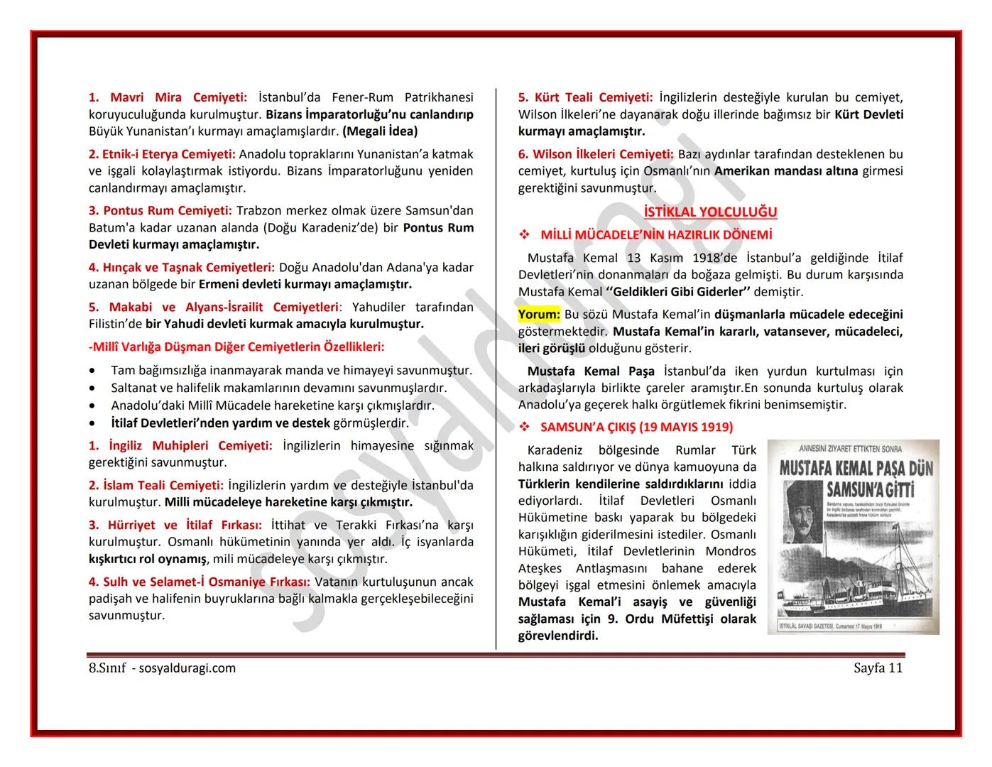 II. ÜNİTE: MİLLİ UYANIŞ: BAĞIMSIZLIK YOLUNDA ATILAN ADIMLAR DERS NOTLARI
I. DÜNYA SAVAŞI (1914-1918)
* Genel Sebepler
* 1789 Fransız İ