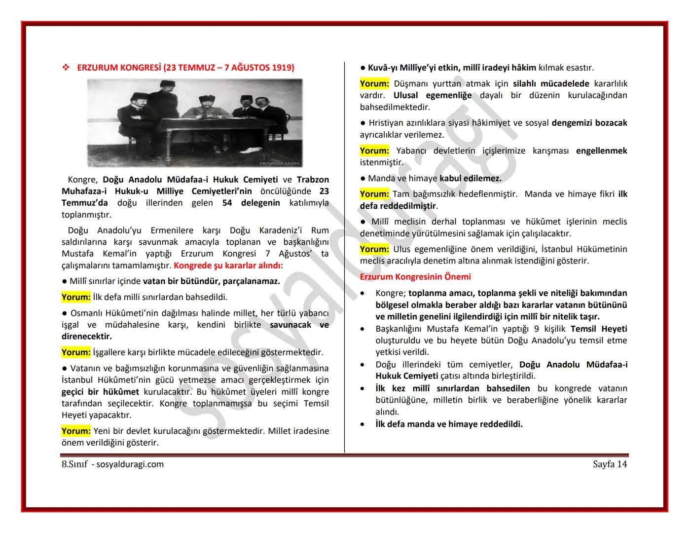 II. ÜNİTE: MİLLİ UYANIŞ: BAĞIMSIZLIK YOLUNDA ATILAN ADIMLAR DERS NOTLARI
I. DÜNYA SAVAŞI (1914-1918)
* Genel Sebepler
* 1789 Fransız İ