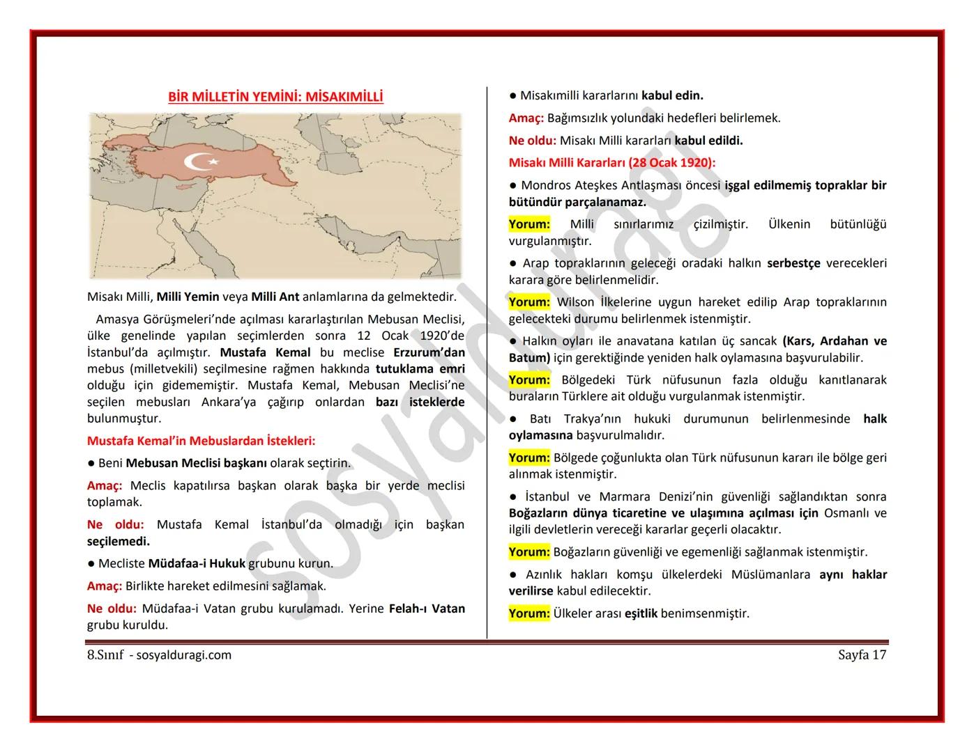 II. ÜNİTE: MİLLİ UYANIŞ: BAĞIMSIZLIK YOLUNDA ATILAN ADIMLAR DERS NOTLARI
I. DÜNYA SAVAŞI (1914-1918)
* Genel Sebepler
* 1789 Fransız İ
