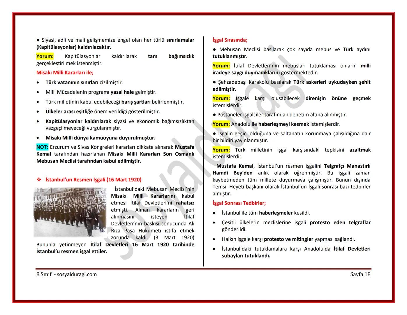 II. ÜNİTE: MİLLİ UYANIŞ: BAĞIMSIZLIK YOLUNDA ATILAN ADIMLAR DERS NOTLARI
I. DÜNYA SAVAŞI (1914-1918)
* Genel Sebepler
* 1789 Fransız İ