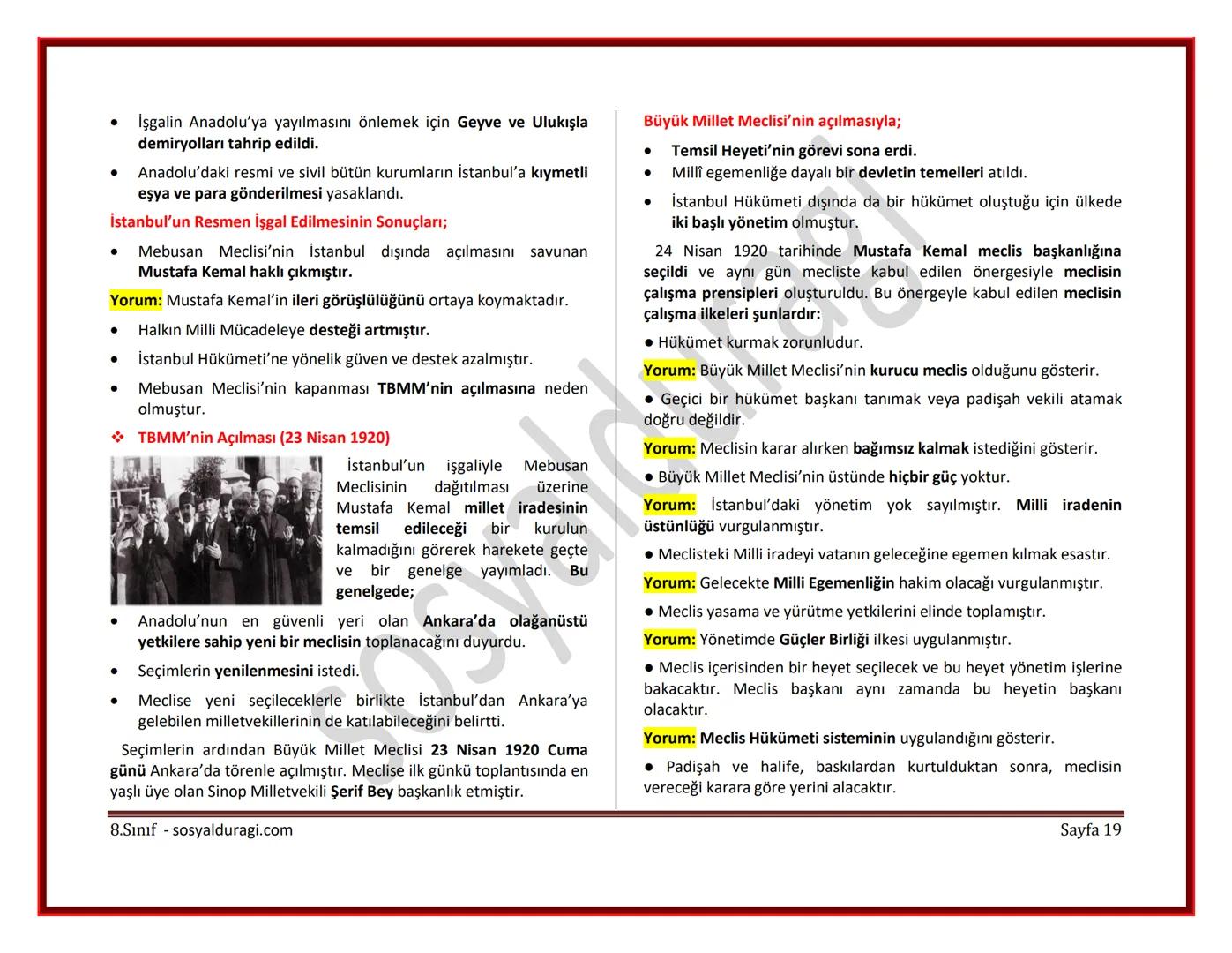 II. ÜNİTE: MİLLİ UYANIŞ: BAĞIMSIZLIK YOLUNDA ATILAN ADIMLAR DERS NOTLARI
I. DÜNYA SAVAŞI (1914-1918)
* Genel Sebepler
* 1789 Fransız İ