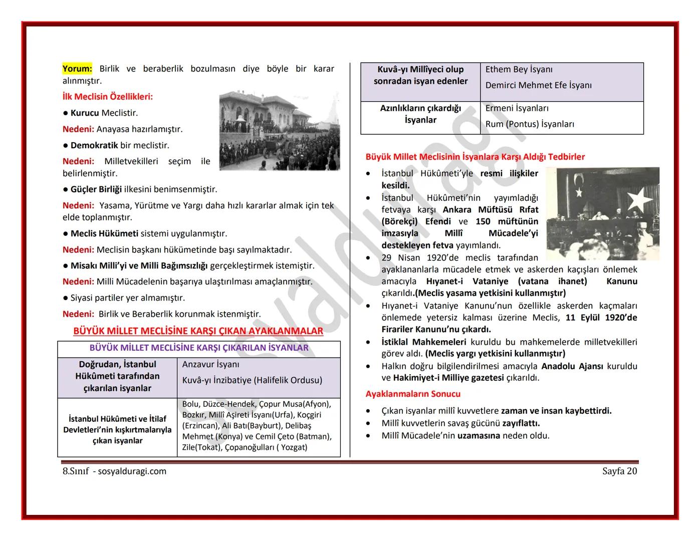 II. ÜNİTE: MİLLİ UYANIŞ: BAĞIMSIZLIK YOLUNDA ATILAN ADIMLAR DERS NOTLARI
I. DÜNYA SAVAŞI (1914-1918)
* Genel Sebepler
* 1789 Fransız İ