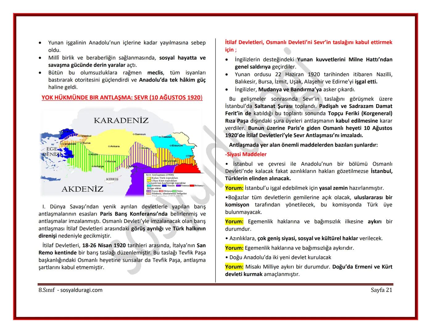 II. ÜNİTE: MİLLİ UYANIŞ: BAĞIMSIZLIK YOLUNDA ATILAN ADIMLAR DERS NOTLARI
I. DÜNYA SAVAŞI (1914-1918)
* Genel Sebepler
* 1789 Fransız İ