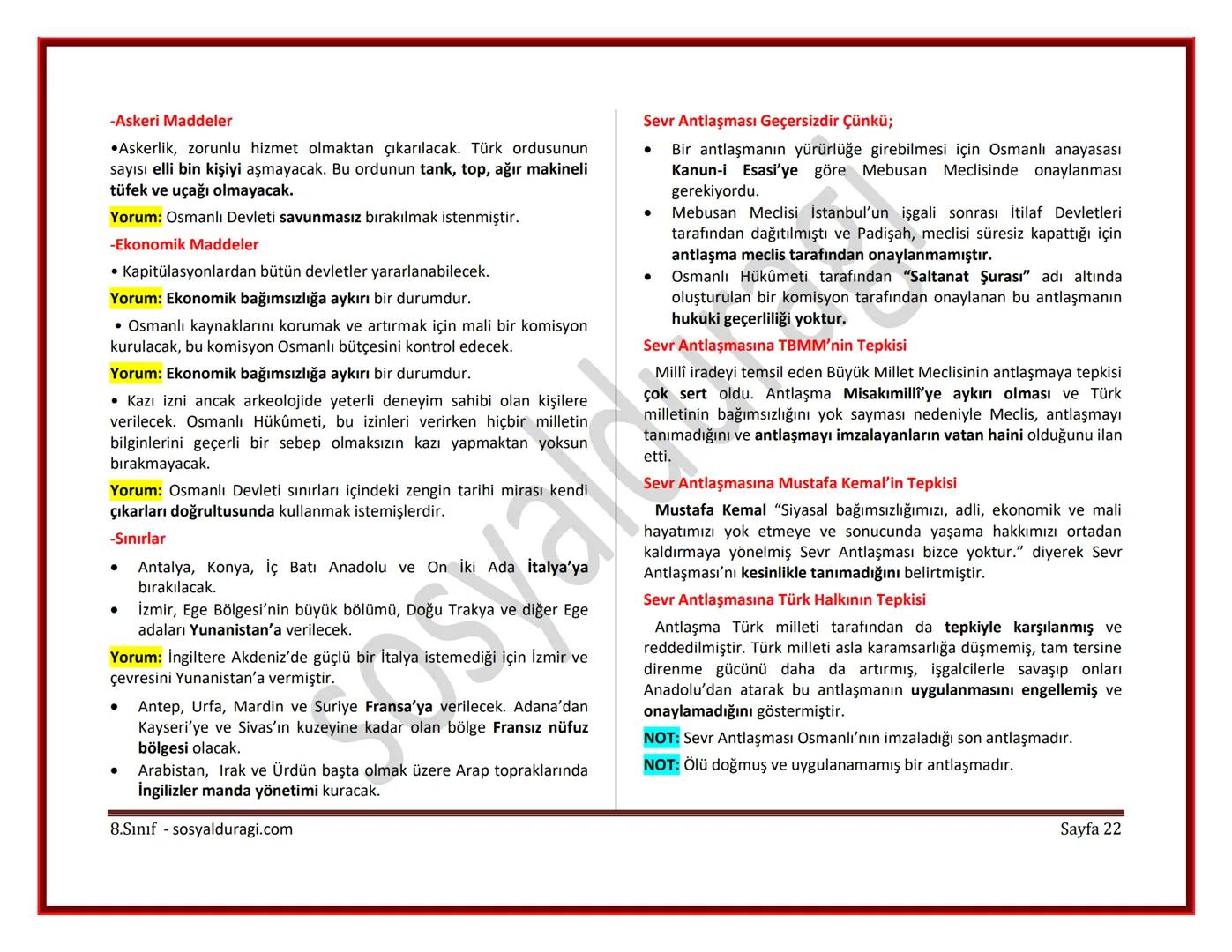 II. ÜNİTE: MİLLİ UYANIŞ: BAĞIMSIZLIK YOLUNDA ATILAN ADIMLAR DERS NOTLARI
I. DÜNYA SAVAŞI (1914-1918)
* Genel Sebepler
* 1789 Fransız İ