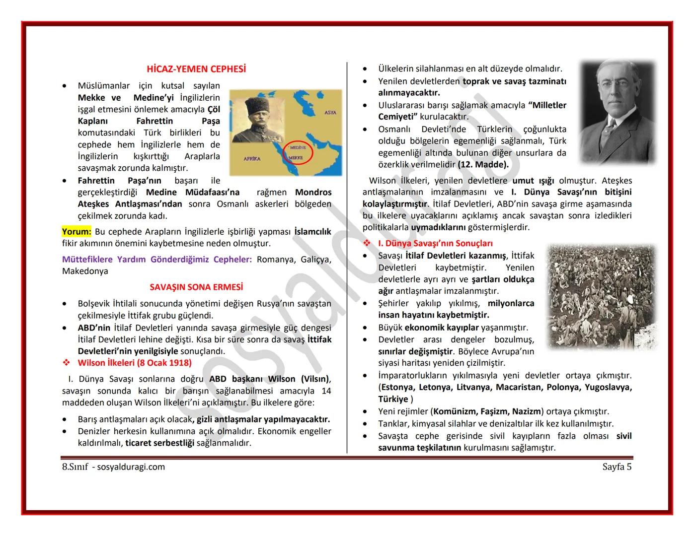 II. ÜNİTE: MİLLİ UYANIŞ: BAĞIMSIZLIK YOLUNDA ATILAN ADIMLAR DERS NOTLARI
I. DÜNYA SAVAŞI (1914-1918)
* Genel Sebepler
* 1789 Fransız İ