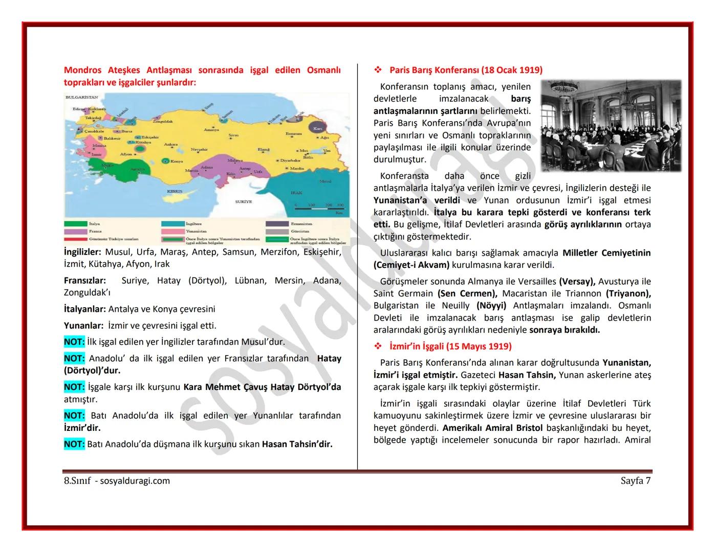 II. ÜNİTE: MİLLİ UYANIŞ: BAĞIMSIZLIK YOLUNDA ATILAN ADIMLAR DERS NOTLARI
I. DÜNYA SAVAŞI (1914-1918)
* Genel Sebepler
* 1789 Fransız İ