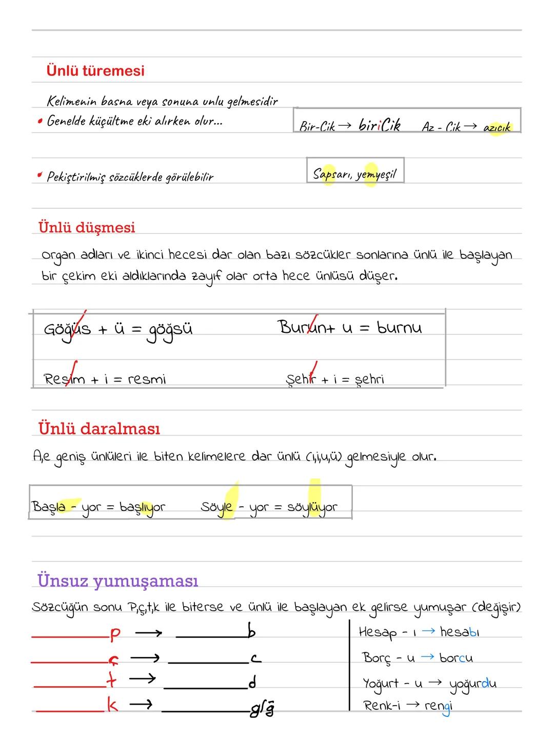 NOTEBOOK # Ünlü türemesi
Kelimenin basna veya sonuna unlu gelmesidir
* Genelde küçültme eki alırken olur...
Bir-Cik biriCik
Az-Cik azıcı