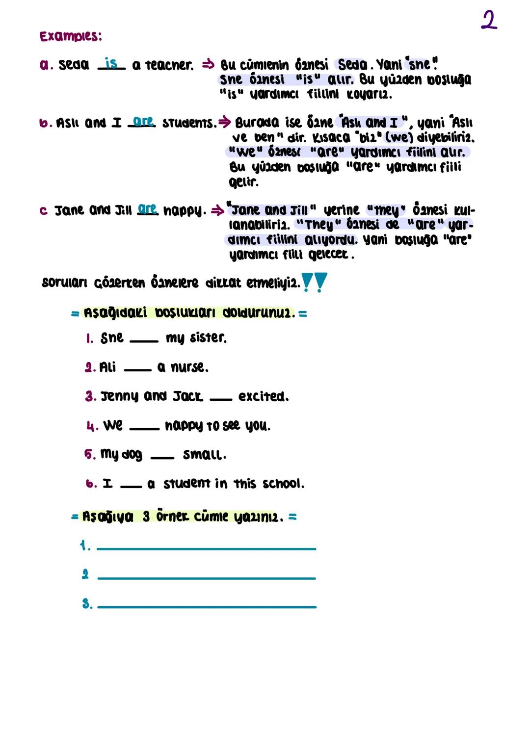 Simple present tense:
I isim cümleleri
-isim cümleleri içinde fiil (eylem) bulunmayan cum-
lelerdir.
Örneğin; "Ali çok mutlu." cümlesinde