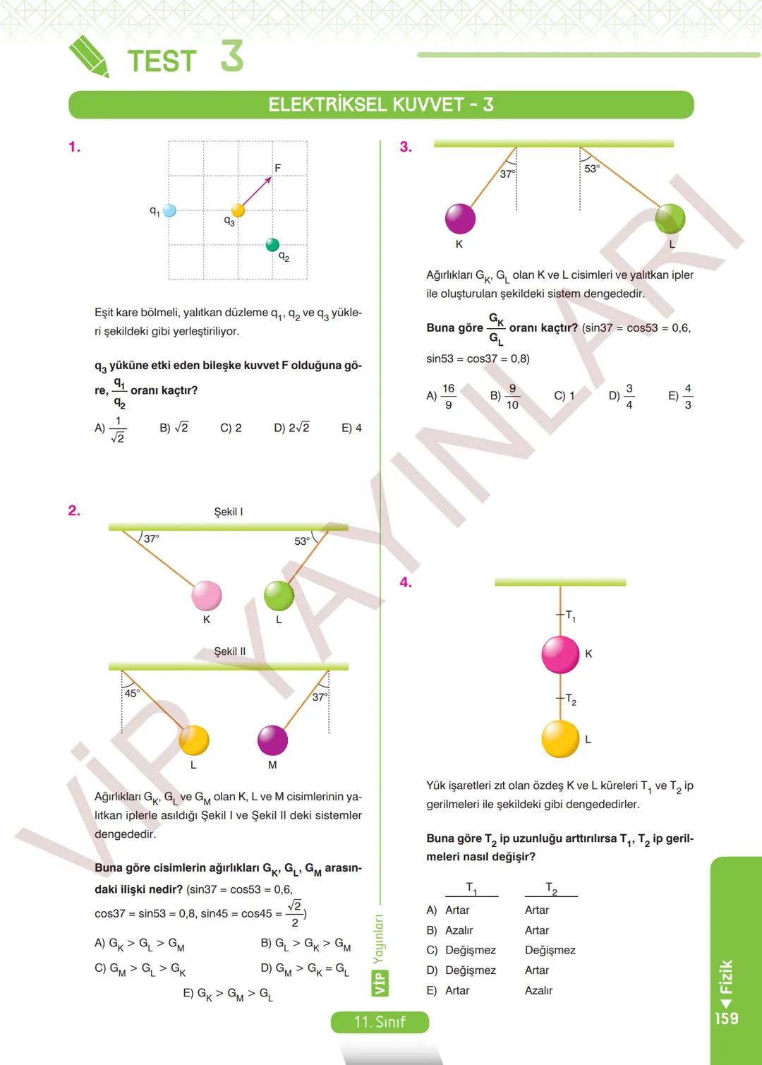 11.
SINIF
FİZİK
SORU BANKASI
Her Öğrenci Özeldir
Vip
YAYINLARI İçindekiler
1. BÖLÜM: KUVVET VE HAREKET
Vektörler - 1
9
Vektörler - 2.
11
V