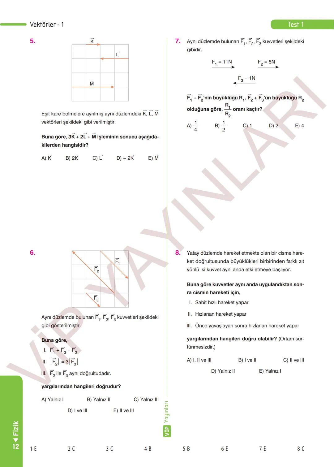 11.
SINIF
FİZİK
SORU BANKASI
Her Öğrenci Özeldir
Vip
YAYINLARI İçindekiler
1. BÖLÜM: KUVVET VE HAREKET
Vektörler - 1
9
Vektörler - 2.
11
V