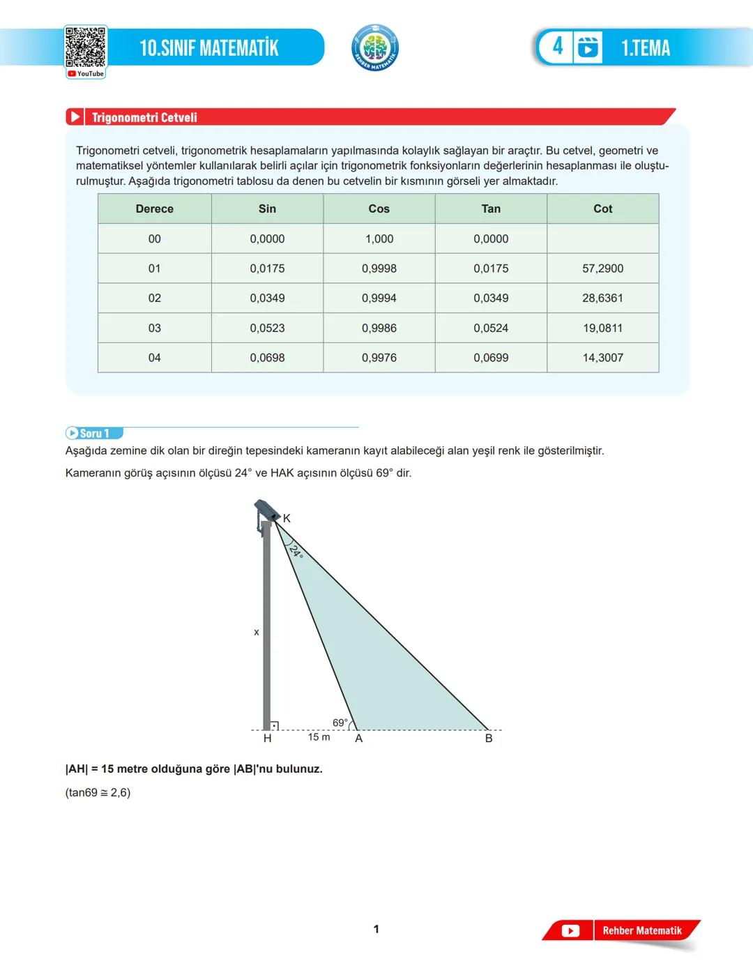 REHBER MAT
MATEMATIK
# 1.TEMA
## 4.DERS
# GEOMETRİK
# ŞEKİLLER
MAT.10.1.1. Dik üçgende trigonometrik oranlara (sinüs, kosinüs, tanjant,