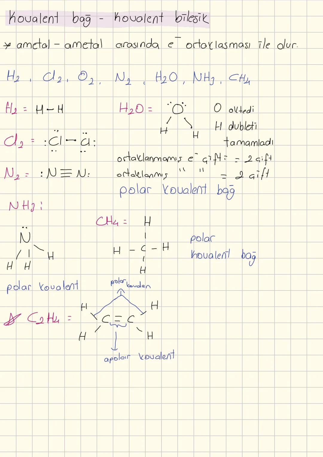 Lewis yapısı
H.
Be.
.N.
LT...
He:
.B.
:F.
dublet = e sayısını 2'ye tamamlama = helyuma benzemek
okted = son yörüngedeki e sayısını 8'e tama