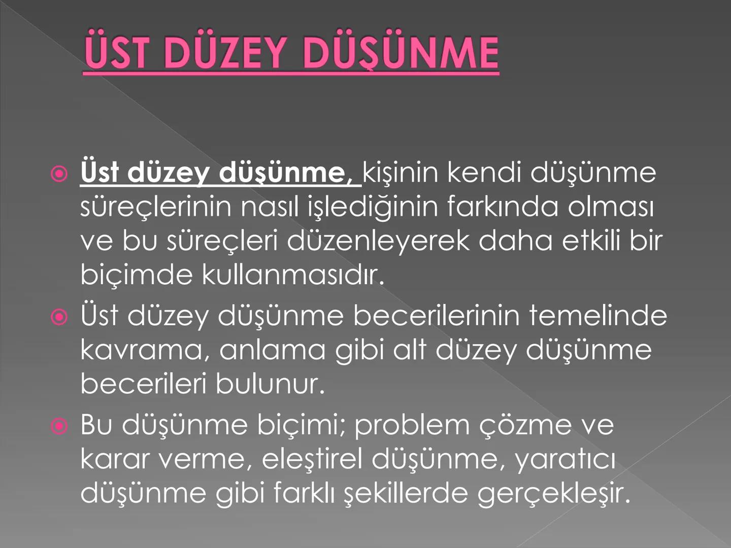 DÜŞÜNME
EĞİTİMİ # 1. ÜNİTE:
# DÜŞÜNME VE ÖZ
# ETKİLİLİK "Kavramların düşünmedeki
rolü nedir?"
• Kavram: Düşüncenin en temel birimi
olarak ka