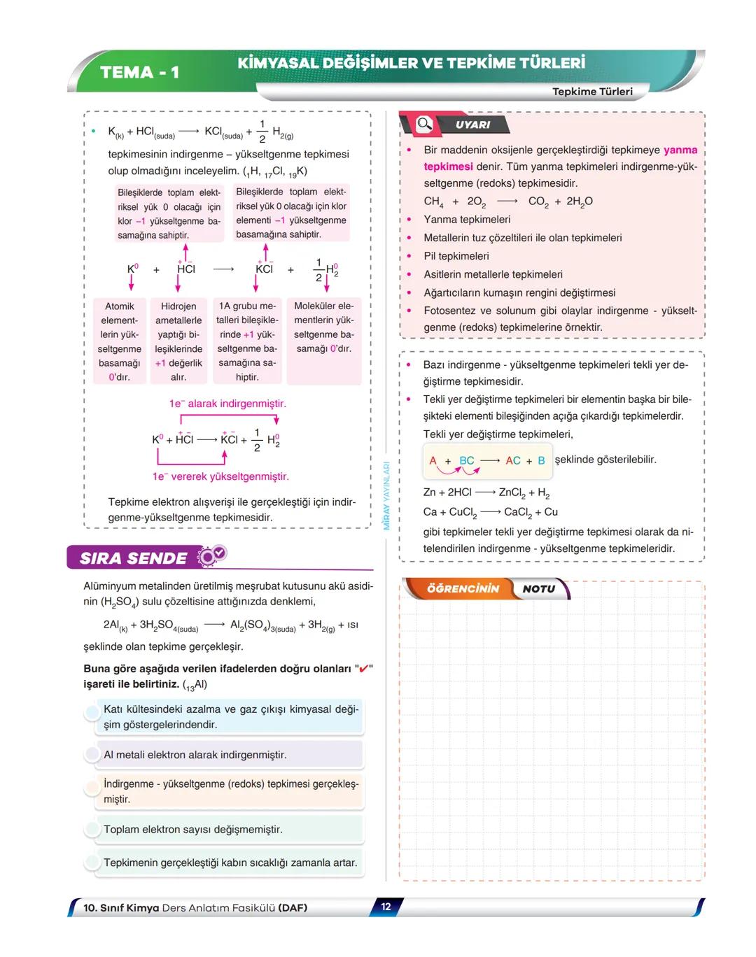 VİDEO ÇÖZÜMLÜ
NE ZOR
NE KOLAY
MÜFREDAT
KIVAMINDA
Kimya
Ders Anlatım Fasikülü
Kimyasal Değişimler ve Tepkime Türleri
YENİ MAARİF MODELİN