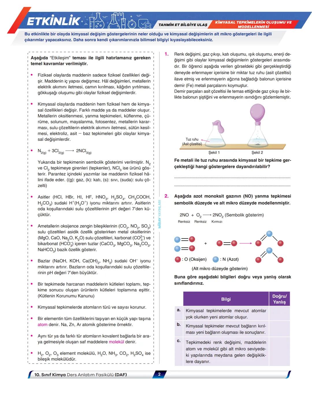VİDEO ÇÖZÜMLÜ
NE ZOR
NE KOLAY
MÜFREDAT
KIVAMINDA
Kimya
Ders Anlatım Fasikülü
Kimyasal Değişimler ve Tepkime Türleri
YENİ MAARİF MODELİN
