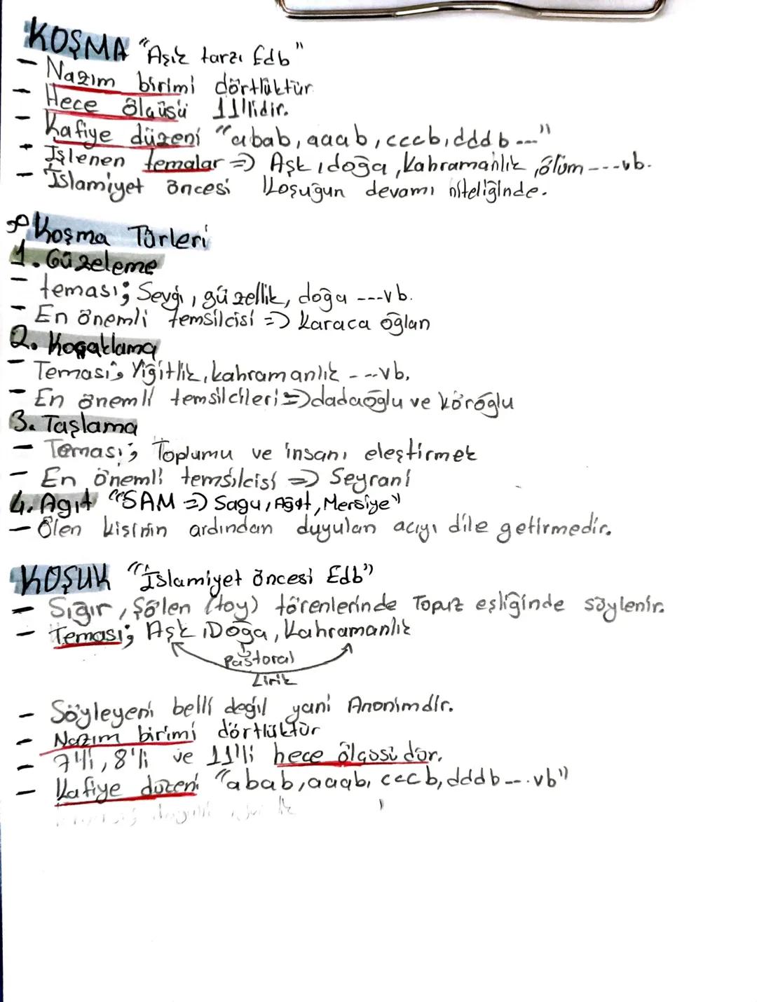 # KOSMA "Aşık tarzı fdb"
- Nazım birimi dörtlüktür
- Hece Blaüsü İlllidir.
- Kafiye düzení "abab, aaab, cccbiddd b.."
- Işlenen temalar Aştı