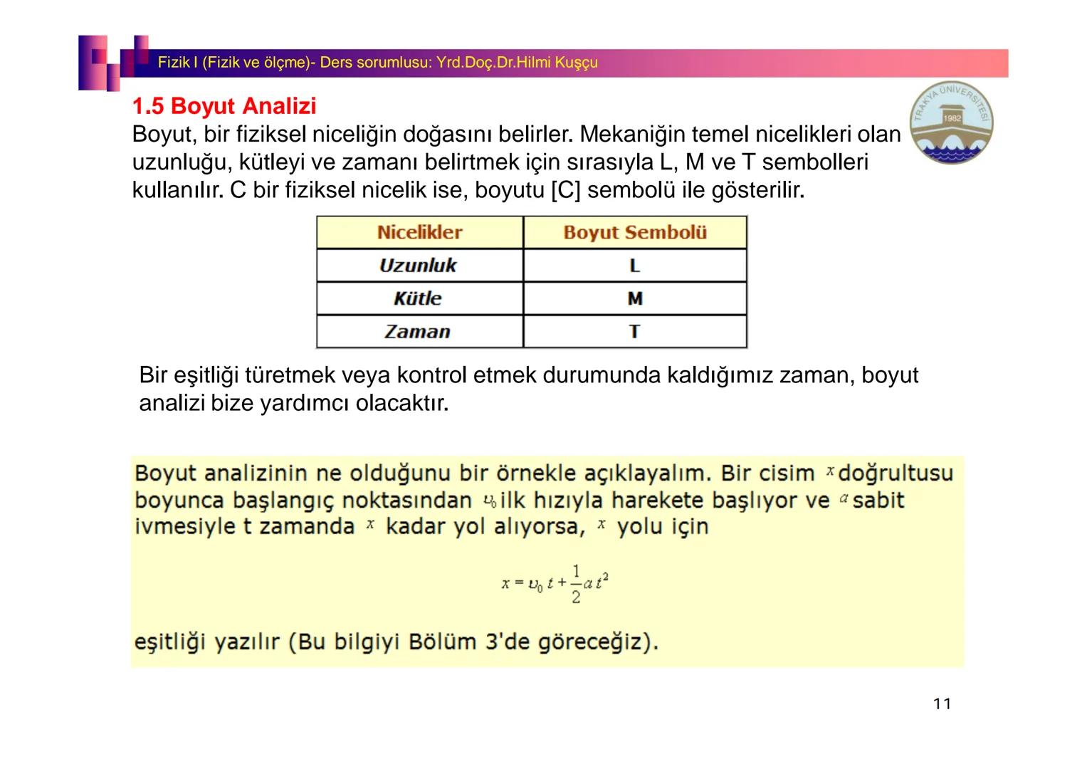 Fizik I (Fizik ve Ölçme) - Ders sorumlusu: Yrd. Doç.Dr.Hilmi Kuşçu
Bu bölümde;
•Fizik ve Fiziğin Yöntemleri,
•Fiziksel Nicelikler, Standa