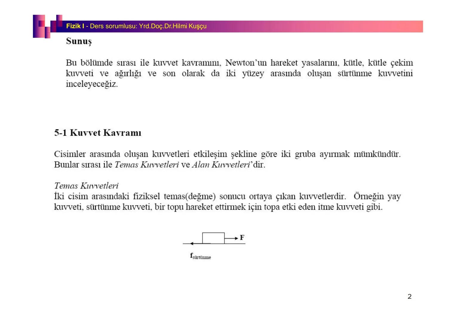 Fizik I (Fizik ve Ölçme) - Ders sorumlusu: Yrd. Doç.Dr.Hilmi Kuşçu
Bu bölümde;
•Fizik ve Fiziğin Yöntemleri,
•Fiziksel Nicelikler, Standa