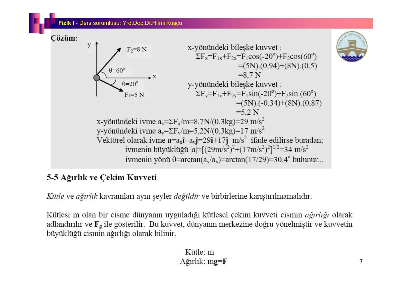 Fizik I (Fizik ve Ölçme) - Ders sorumlusu: Yrd. Doç.Dr.Hilmi Kuşçu
Bu bölümde;
•Fizik ve Fiziğin Yöntemleri,
•Fiziksel Nicelikler, Standa