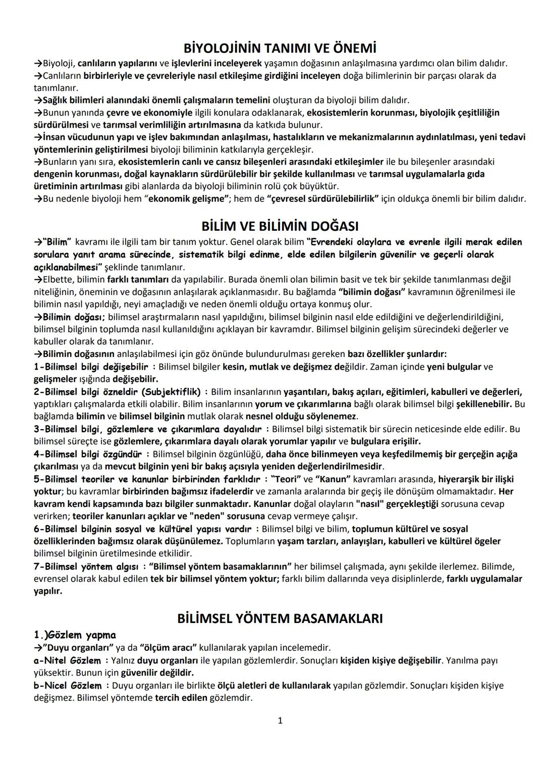 Biyoloji dersi için not