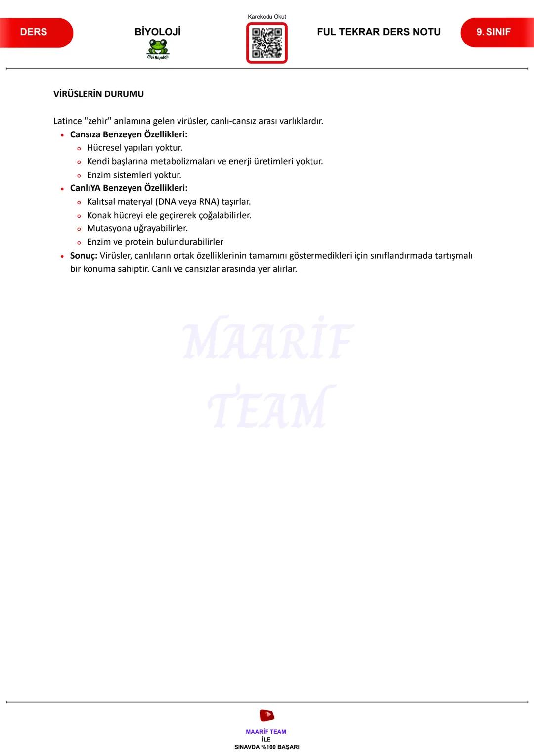 2025-2026
TÜRKİYE YÜZYILI MAARİF MODELİ
# 9. SINIF
Cici Biyoloji
BİYOLOJİ
Cici Biyoloji
FULL TEKRAR DERS NOTLARI (1. YAZILIYA KADAR)
#