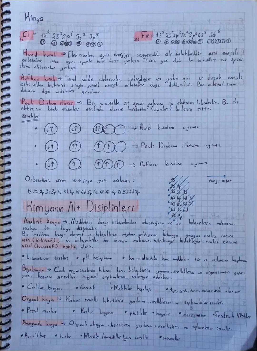 Kimya
Cl = 15² 25²2p6 3s2 3p5
17
0000000
Fe = 15² 2s²2p 3s²3p645 3d6
26
Hund kuralı Elektronlar, aynı enagiyi seviyesindedes als bubuklard