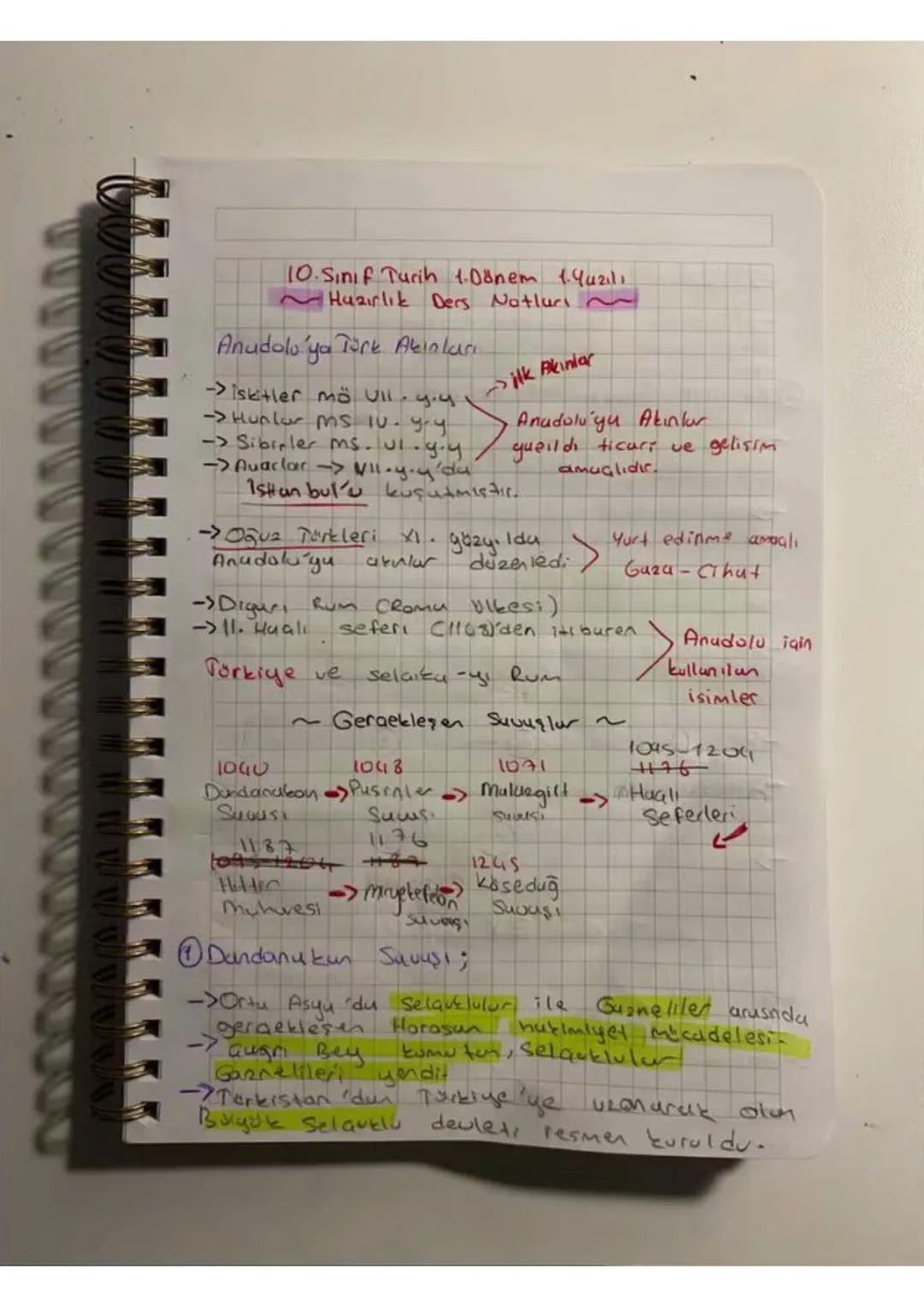 10. Sınıf Turih 1.Dönem 1.Yazılı
Hazırlık Ders Notluri
Anudolu'ya Türk Akınları
> iskitler mö VII.4.4, ilk Akiniar
Hunlar ms 10.y.y
→ Sibi