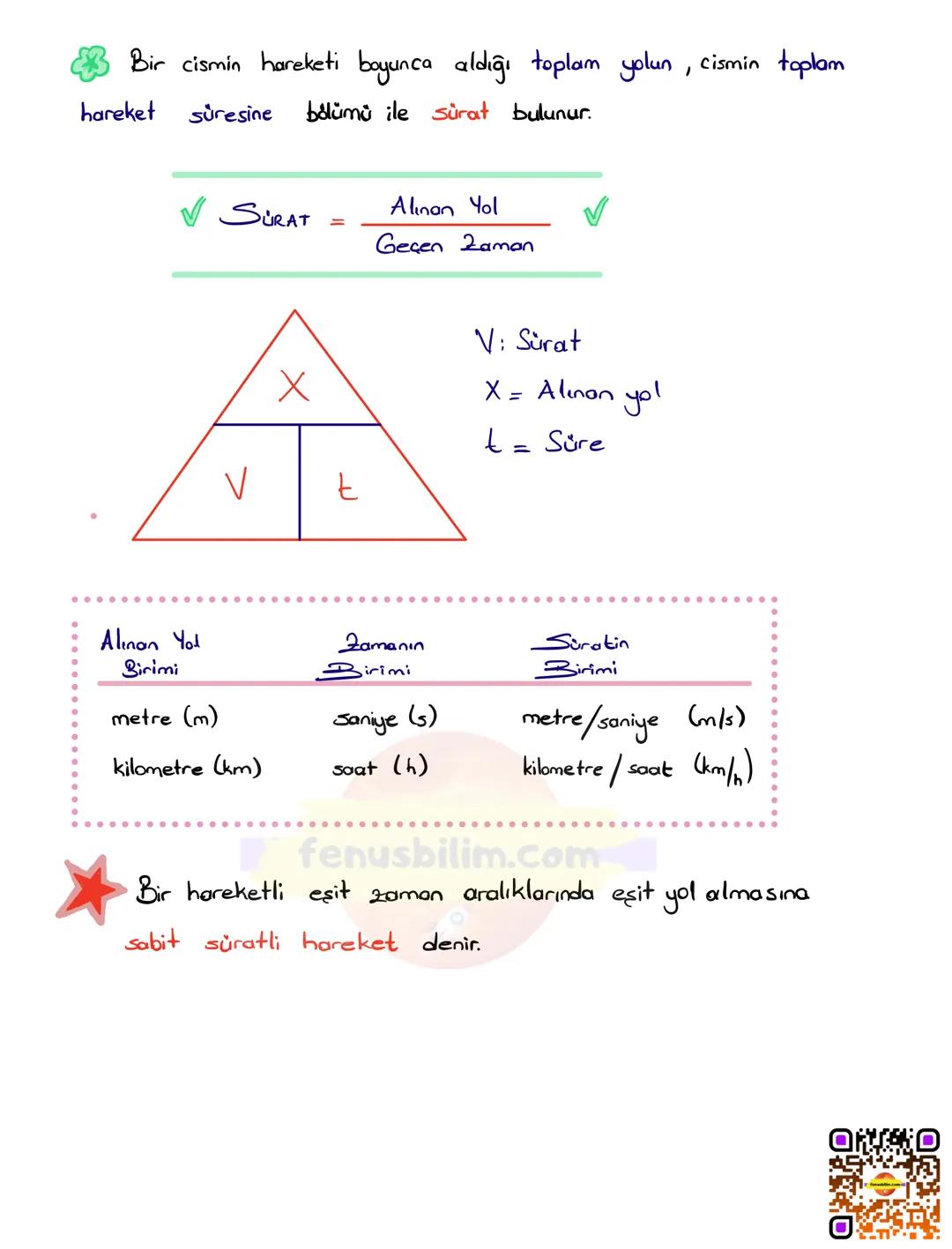 SABİT SÜRATLİ HAREKET
Kazanımlar :
F.6. 3. 2. 1. Sürati tanımlar ve birimini ifade eder
F. 6. 3. 2. 2. Yol, zaman ve sürat arasındaki ilişk