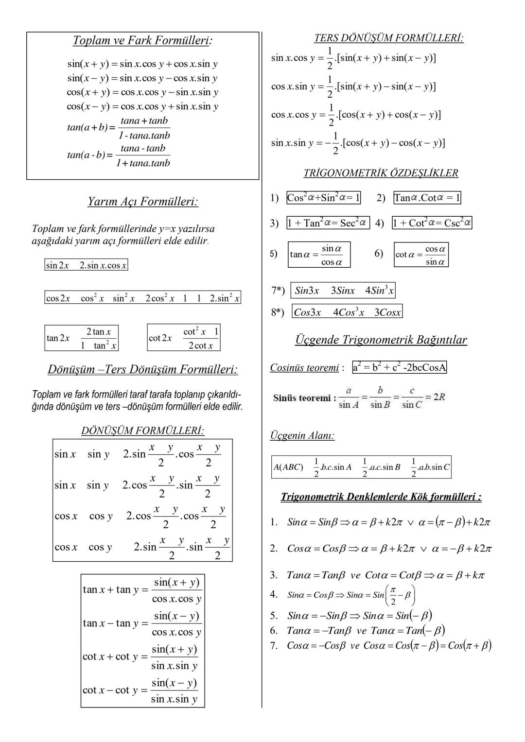 # Trigonometri Formülleri
Hipotenüs
b
a
Karşı Dik Kenar
B(0,1)
M
(+) yön
X
Komşu Dik Kenar
C
A(-1.0)
A (1.0)
kar..dik.kenar b
s