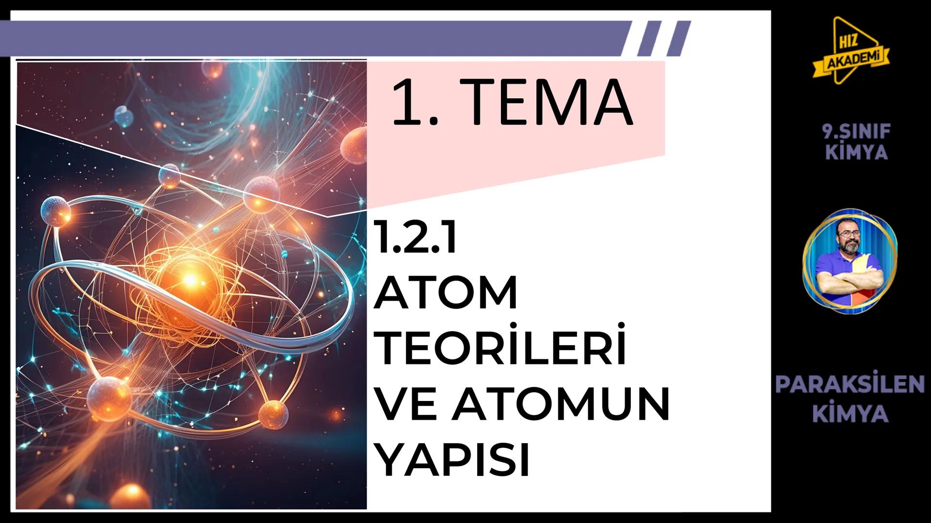 # 1. TEMA
1.2.1
ATOM
TEORILERI
VE ATOMUN
YAPISI
9.SINIF
KIMYA
PARAKSİLEN
KİMYA # BU KONUDAN ÇÖZECEĞİMİZ SORU SAYISI
# 72
9.SINIF
KİMYA