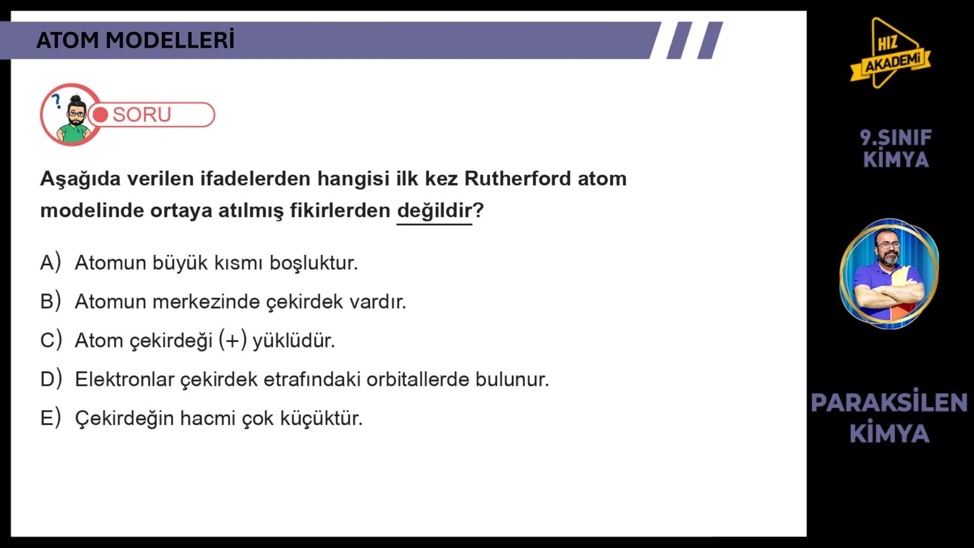 # 1. TEMA
1.2.1
ATOM
TEORILERI
VE ATOMUN
YAPISI
9.SINIF
KIMYA
PARAKSİLEN
KİMYA # BU KONUDAN ÇÖZECEĞİMİZ SORU SAYISI
# 72
9.SINIF
KİMYA