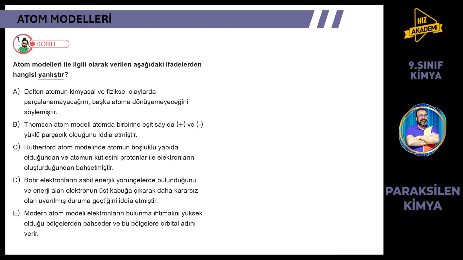 # 1. TEMA
1.2.1
ATOM
TEORILERI
VE ATOMUN
YAPISI
9.SINIF
KIMYA
PARAKSİLEN
KİMYA # BU KONUDAN ÇÖZECEĞİMİZ SORU SAYISI
# 72
9.SINIF
KİMYA