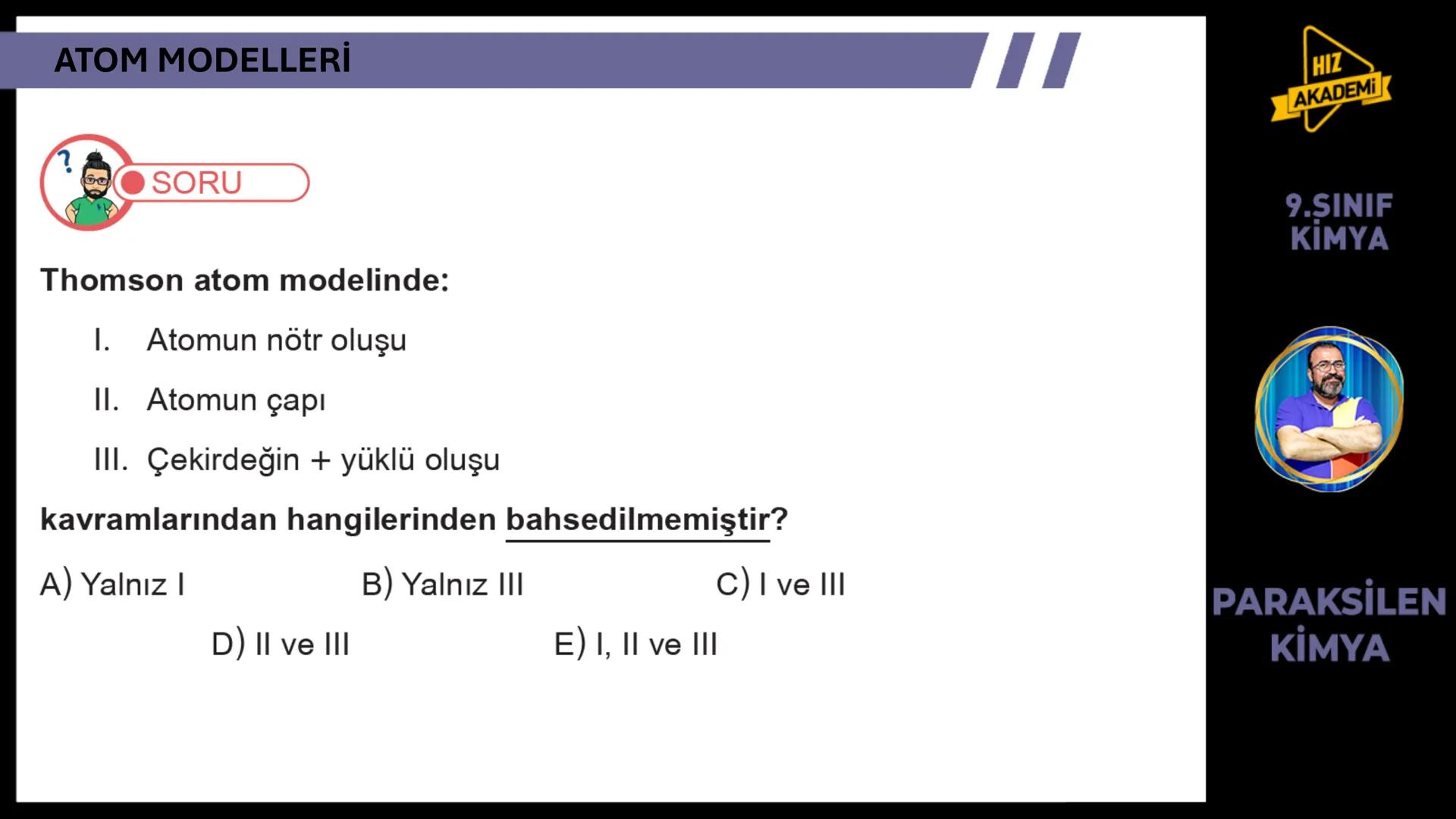# 1. TEMA
1.2.1
ATOM
TEORILERI
VE ATOMUN
YAPISI
9.SINIF
KIMYA
PARAKSİLEN
KİMYA # BU KONUDAN ÇÖZECEĞİMİZ SORU SAYISI
# 72
9.SINIF
KİMYA