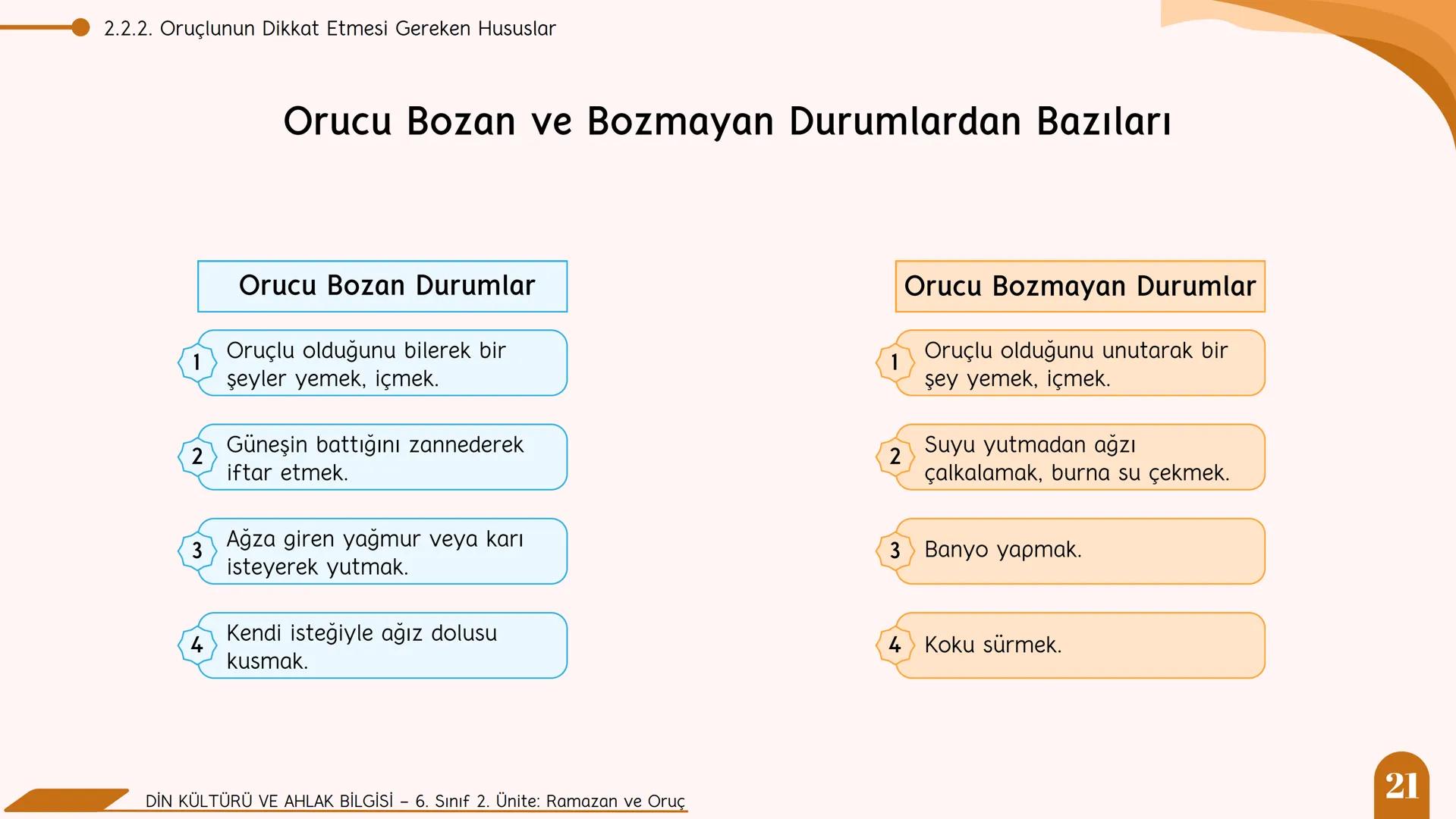 * * * *
*
*
MİLLİ EĞITIM BA
AKANLIGI
*
Din Kültürü ve Ahlak Bilgisi
6. Sınıf
2. Ünite
Ramazan ve Oruç
SULTANI Neler Öğreneceğiz?
NELER Ö