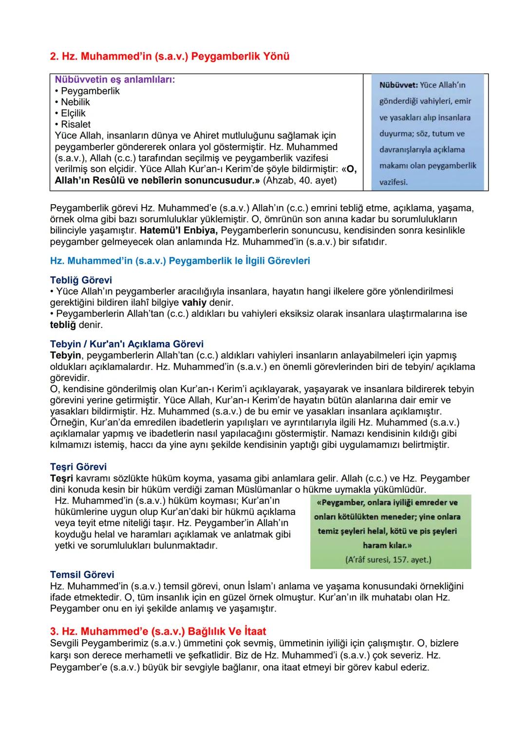 11. sınıf 2. Ünite Özeti
KONULAR:
HZ. MUHAMMED'İN (S.A.V.) ŞAHSİYETİ VE PEYGAMBERLİK YÖNÜ
1. Hz. Muhammed'in şahsiyeti
2. Hz. Muhammed'in p